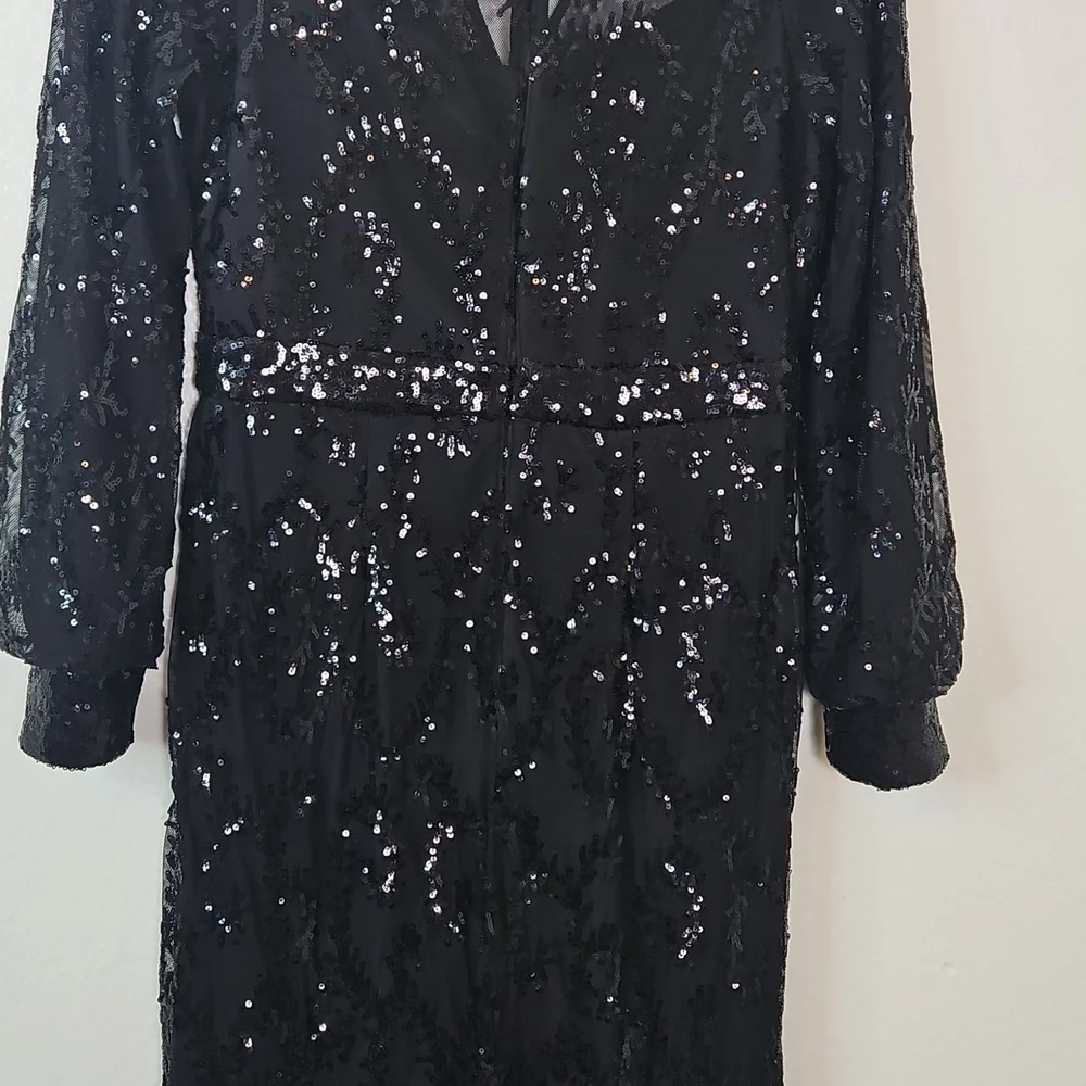 🌟 R&M Richards Petite 6P Black Sequin Long Evening Gown - Picture 13 of 15